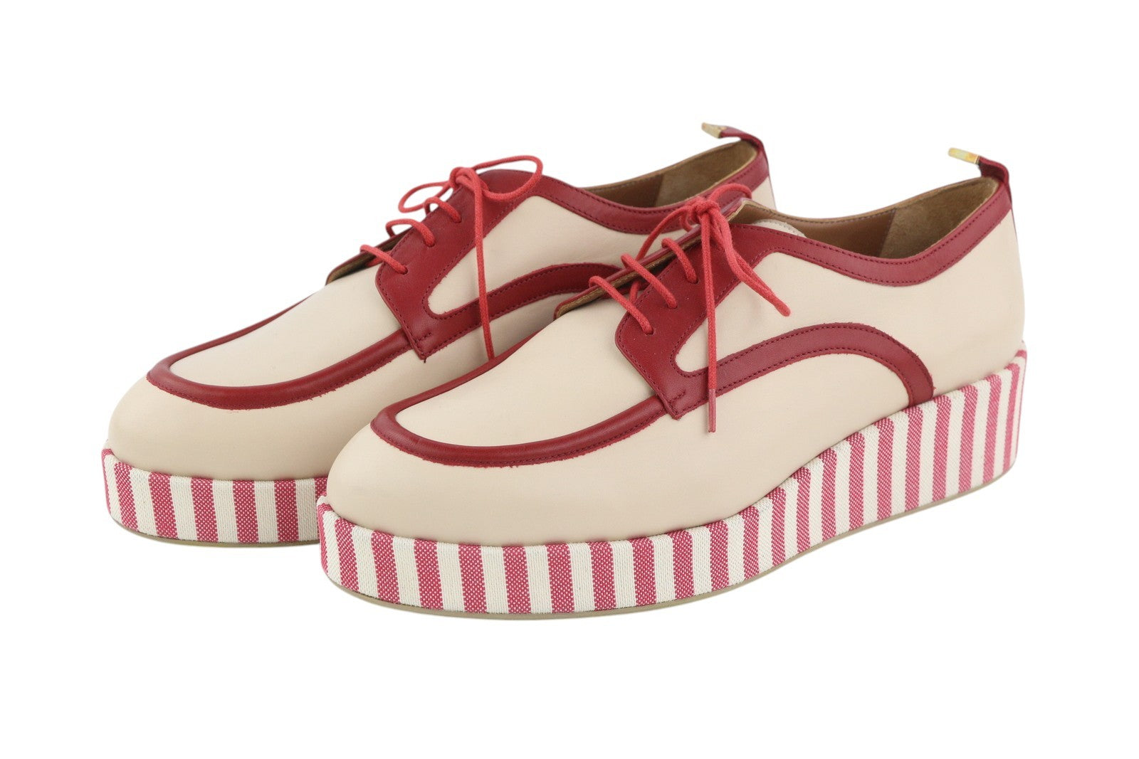 EMPORIO ARMANI X3C140 moteriški bateliai, 37 dydžio, smėlio spalvos, odiniai, su platforma, žemu viršumi, suvarstomi. 