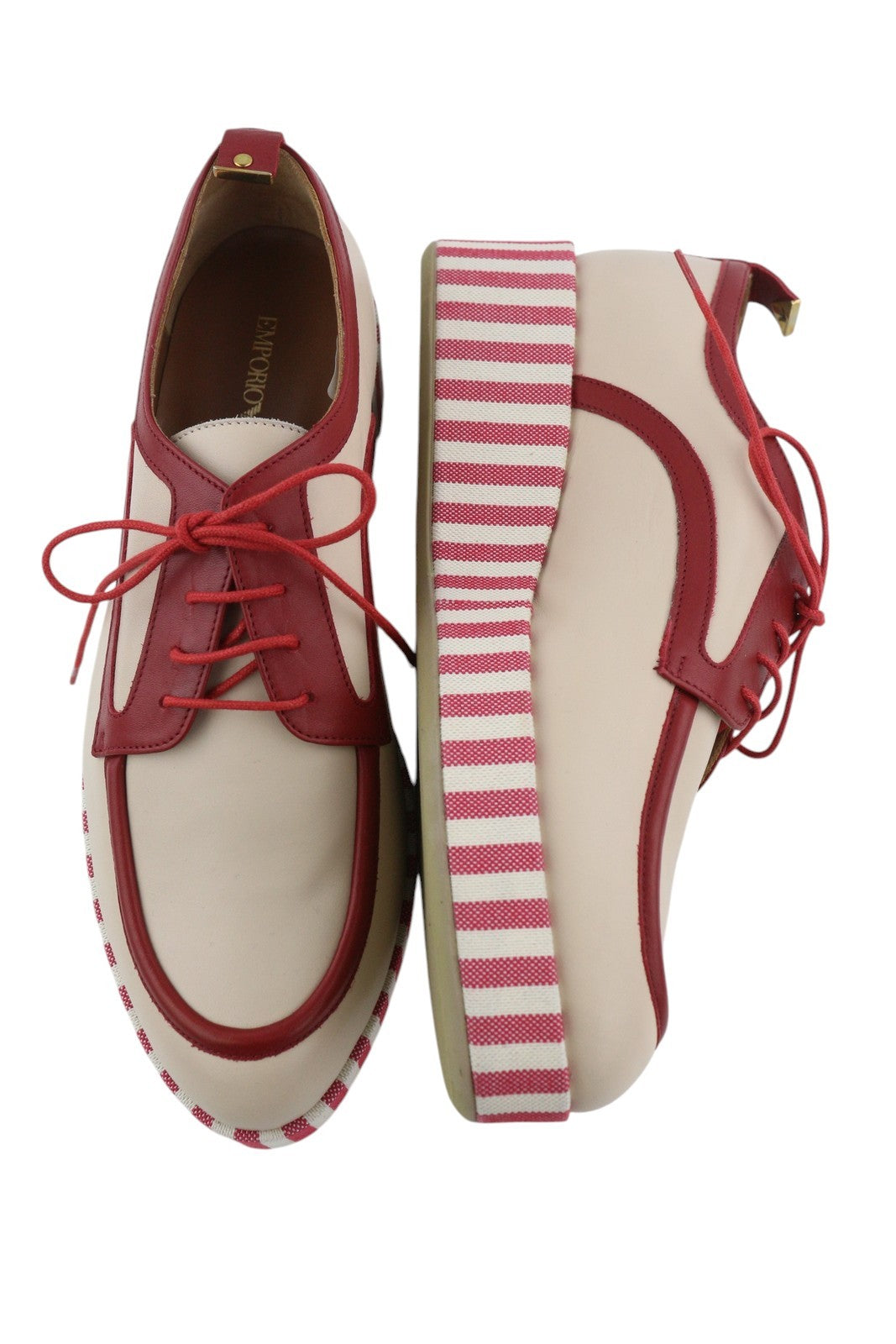 EMPORIO ARMANI X3C140 moteriški bateliai, 37 dydžio, smėlio spalvos, odiniai, su platforma, žemu viršumi, suvarstomi. 