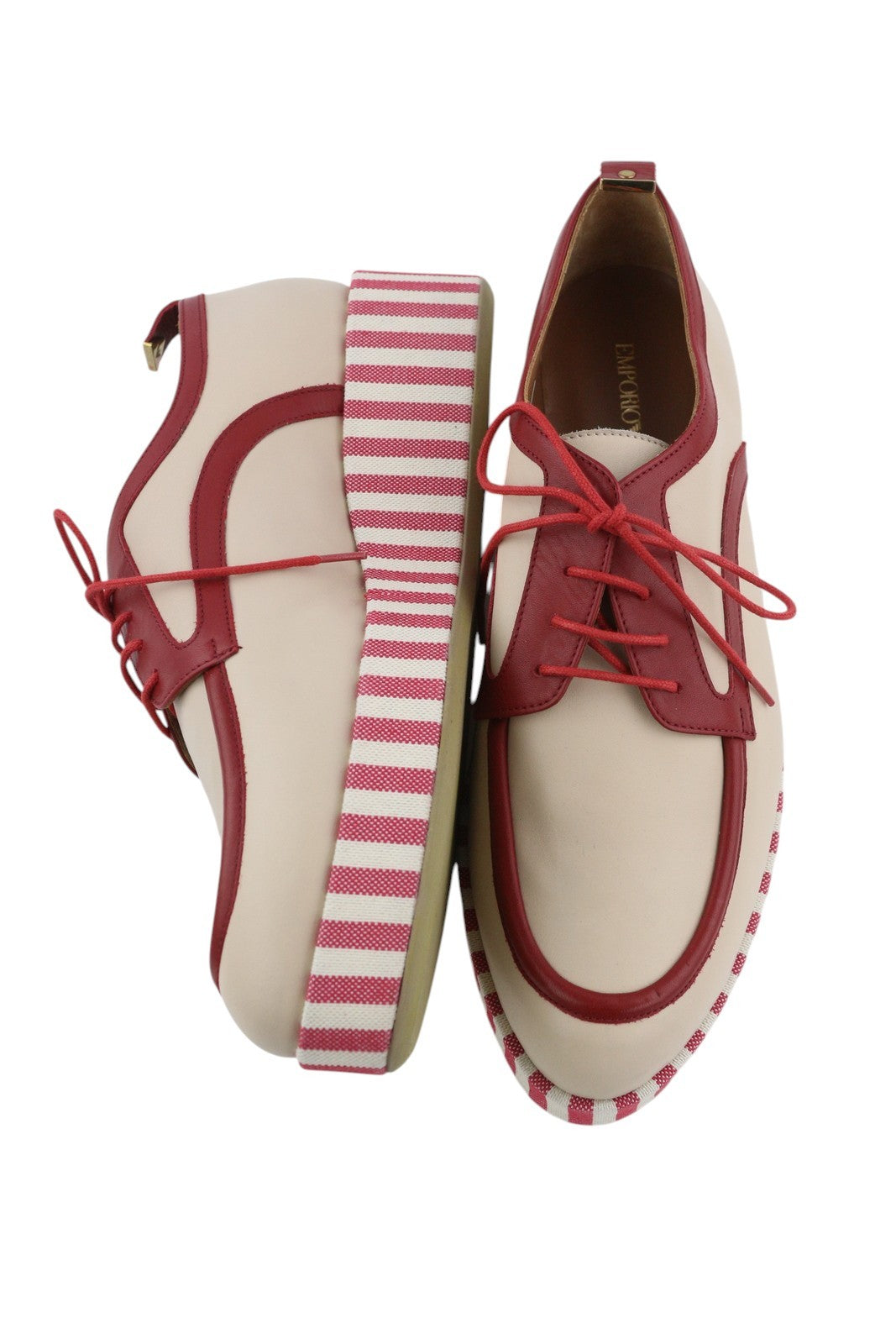 EMPORIO ARMANI X3C140 moteriški bateliai, 37 dydžio, smėlio spalvos, odiniai, su platforma, žemu viršumi, suvarstomi. 