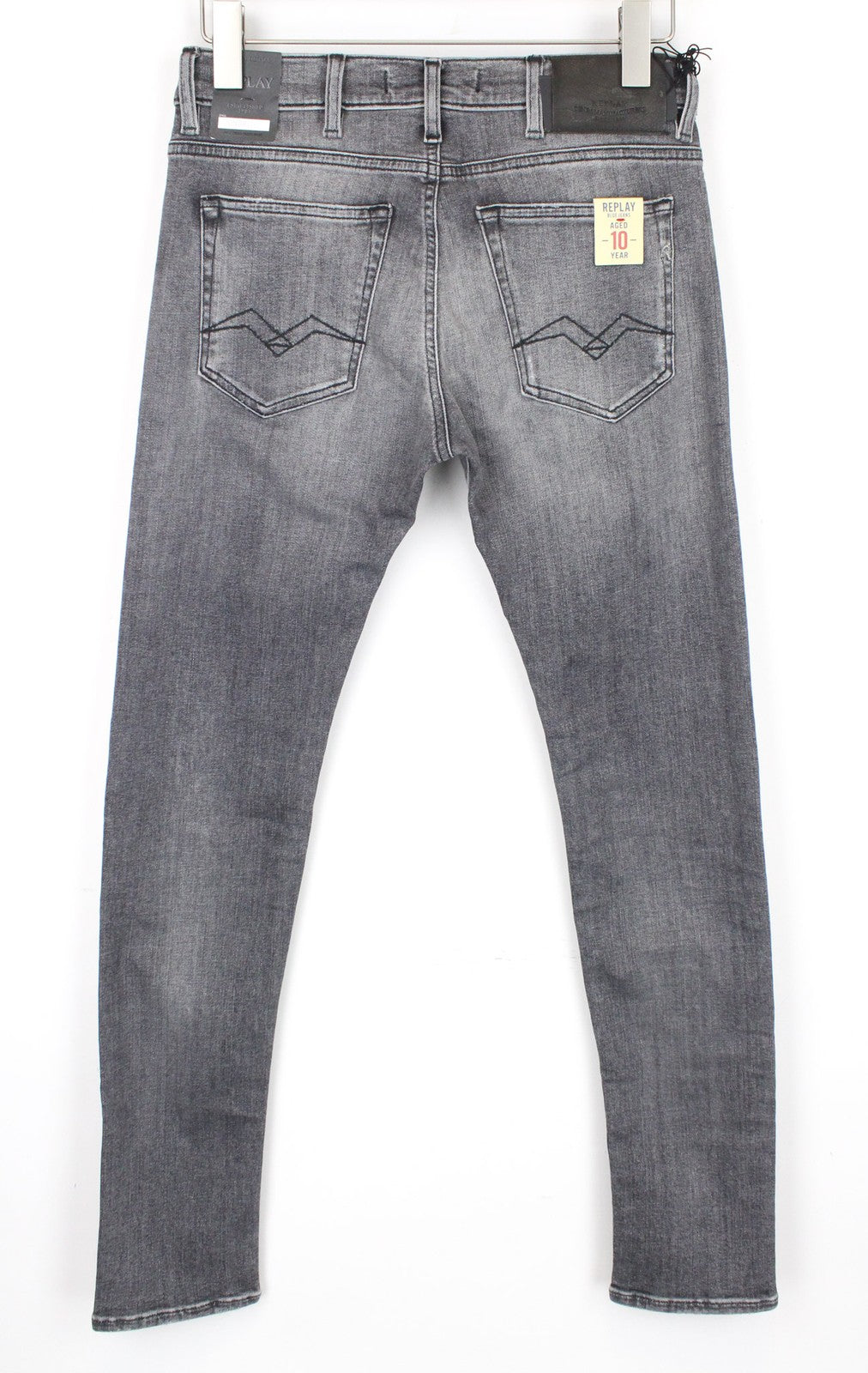 REPLAY Jondrill vyriški džinsai W30/L32 pilki, aptempti, tamprūs, sendinto audinio 
