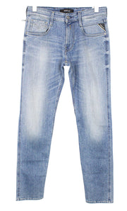 REPLAY Anbass vyriški džinsai W30/L32 šviesiai mėlyni, prigludę, itin tamprūs, su užtrauktuku 