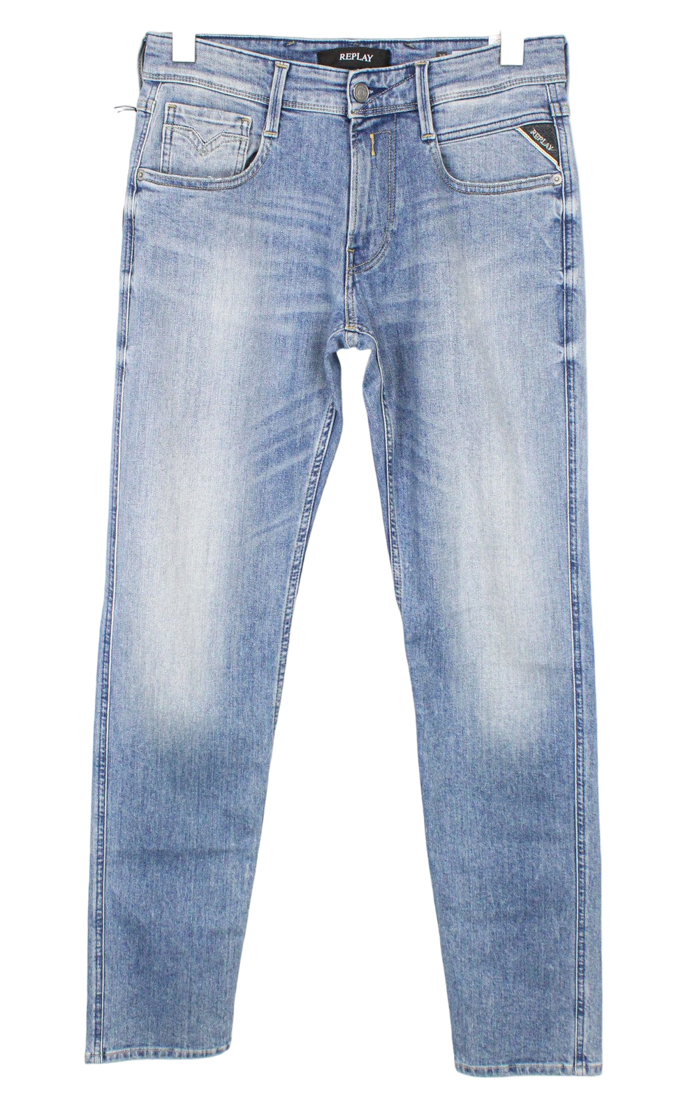 REPLAY Anbass vyriški džinsai W30/L32 šviesiai mėlyni, prigludę, itin tamprūs, su užtrauktuku 