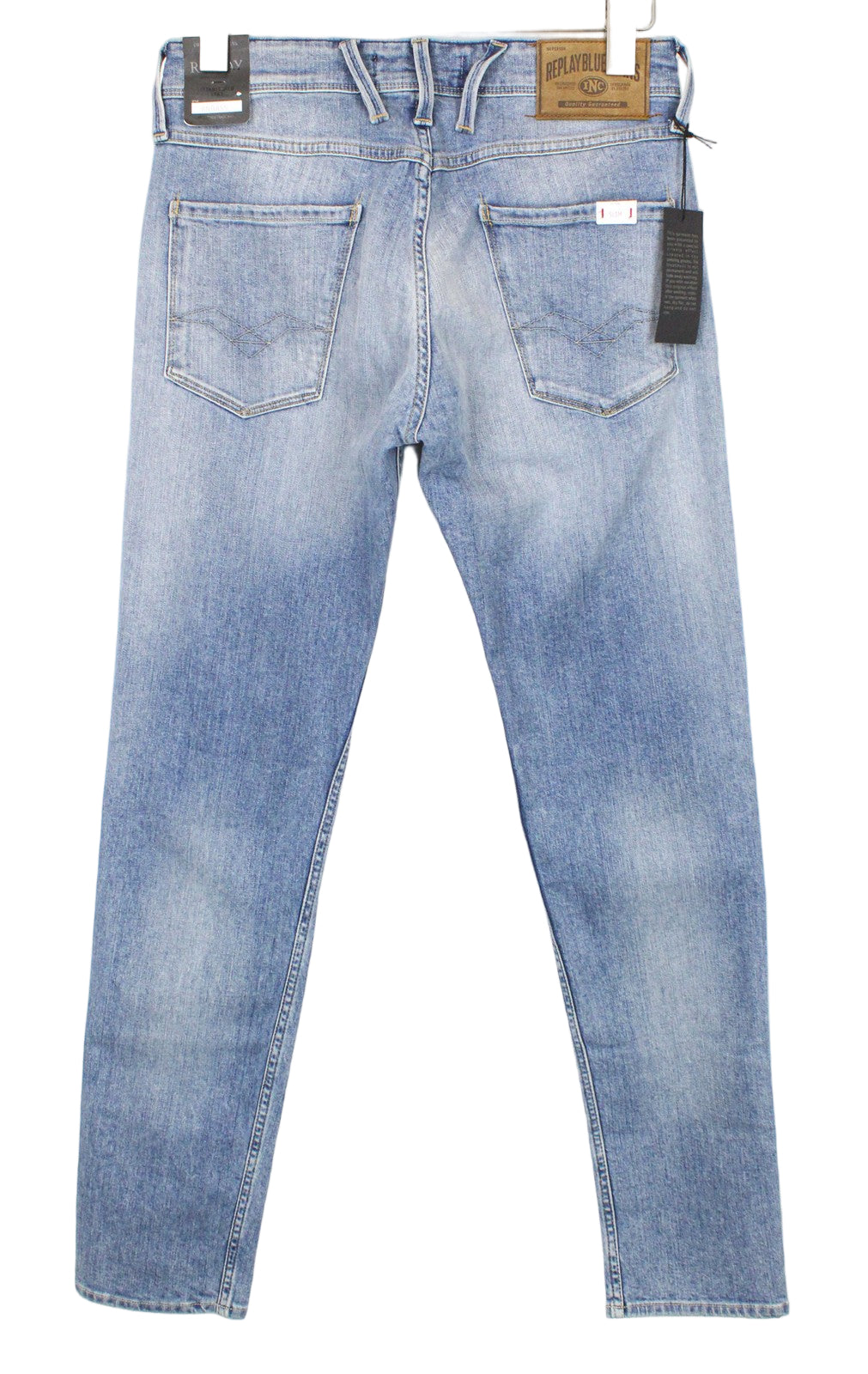 REPLAY Anbass vyriški džinsai W30/L32 šviesiai mėlyni, prigludę, itin tamprūs, su užtrauktuku 