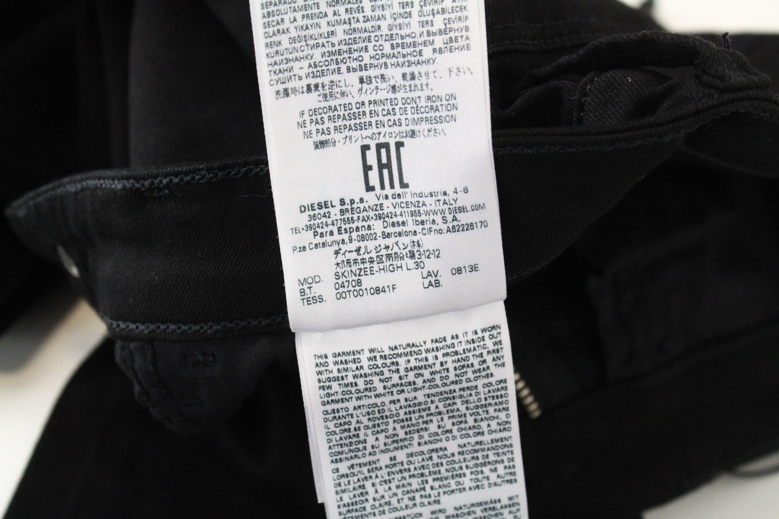 DIESEL Skinzee-High 0813E Women's Jeans W24/L30 Black Super Skinny Slim Stretch