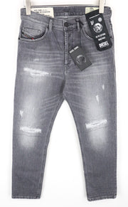 DIESEL D-Eetar 0890F vyriški džinsai W29/L30 siaurėjantys pilki plėšyti tamprūs medvilniniai džinsai 