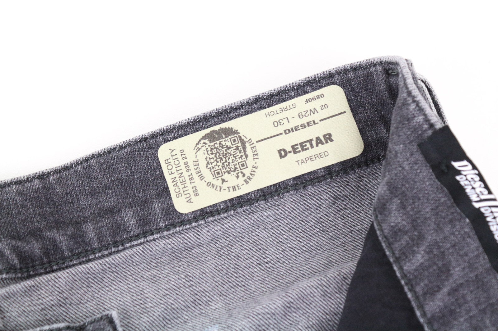 DIESEL D-Eetar 0890F vyriški džinsai W29/L30 siaurėjantys pilki plėšyti tamprūs medvilniniai džinsai 