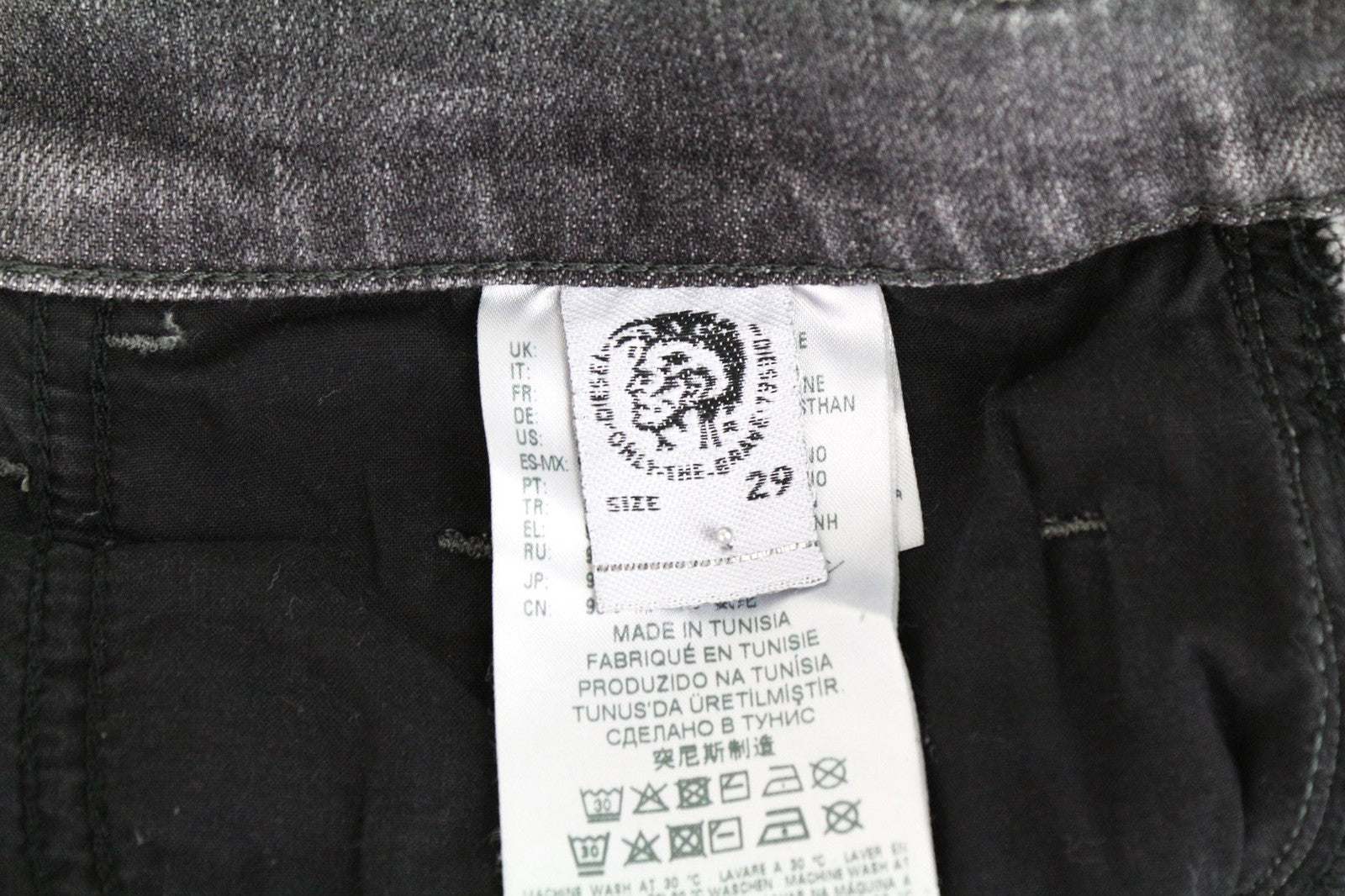 DIESEL D-Eetar 0890F vyriški džinsai W29/L30 siaurėjantys pilki plėšyti tamprūs medvilniniai džinsai 