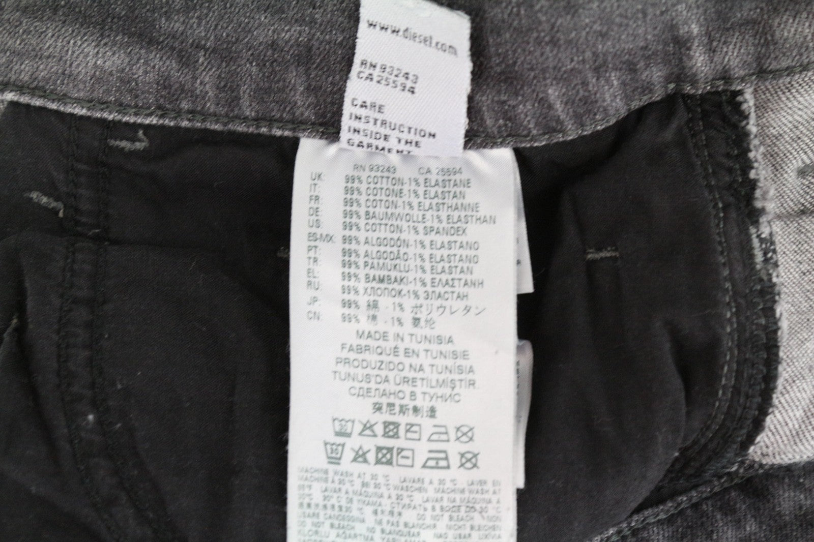 DIESEL D-Eetar 0890F vyriški džinsai W29/L30 siaurėjantys pilki plėšyti tamprūs medvilniniai džinsai 