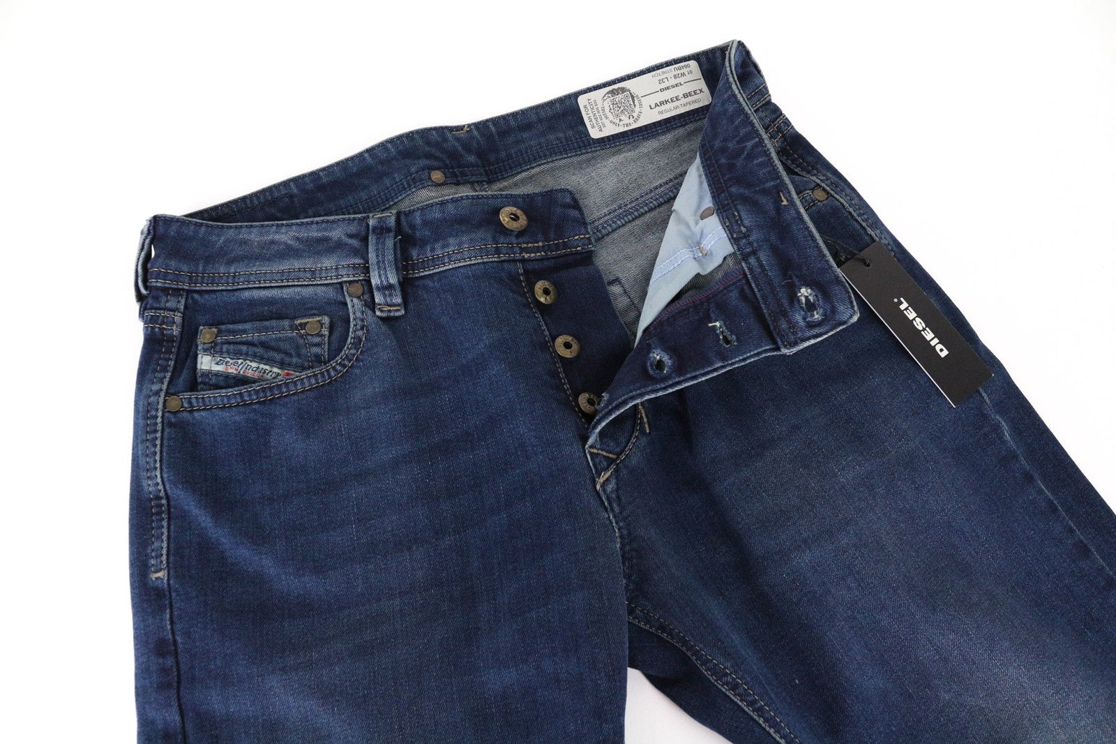 DIESEL Larkee-Beex 084BU Men's Jeans W28/L32 Blue Stretch Tapered Denim Fit