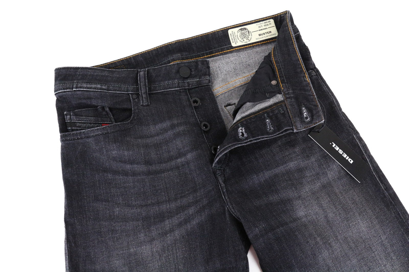 DIESEL Buster 087AM Men's Jeans W28/L32 Slim Tapered Dark Grey Stretch Denim