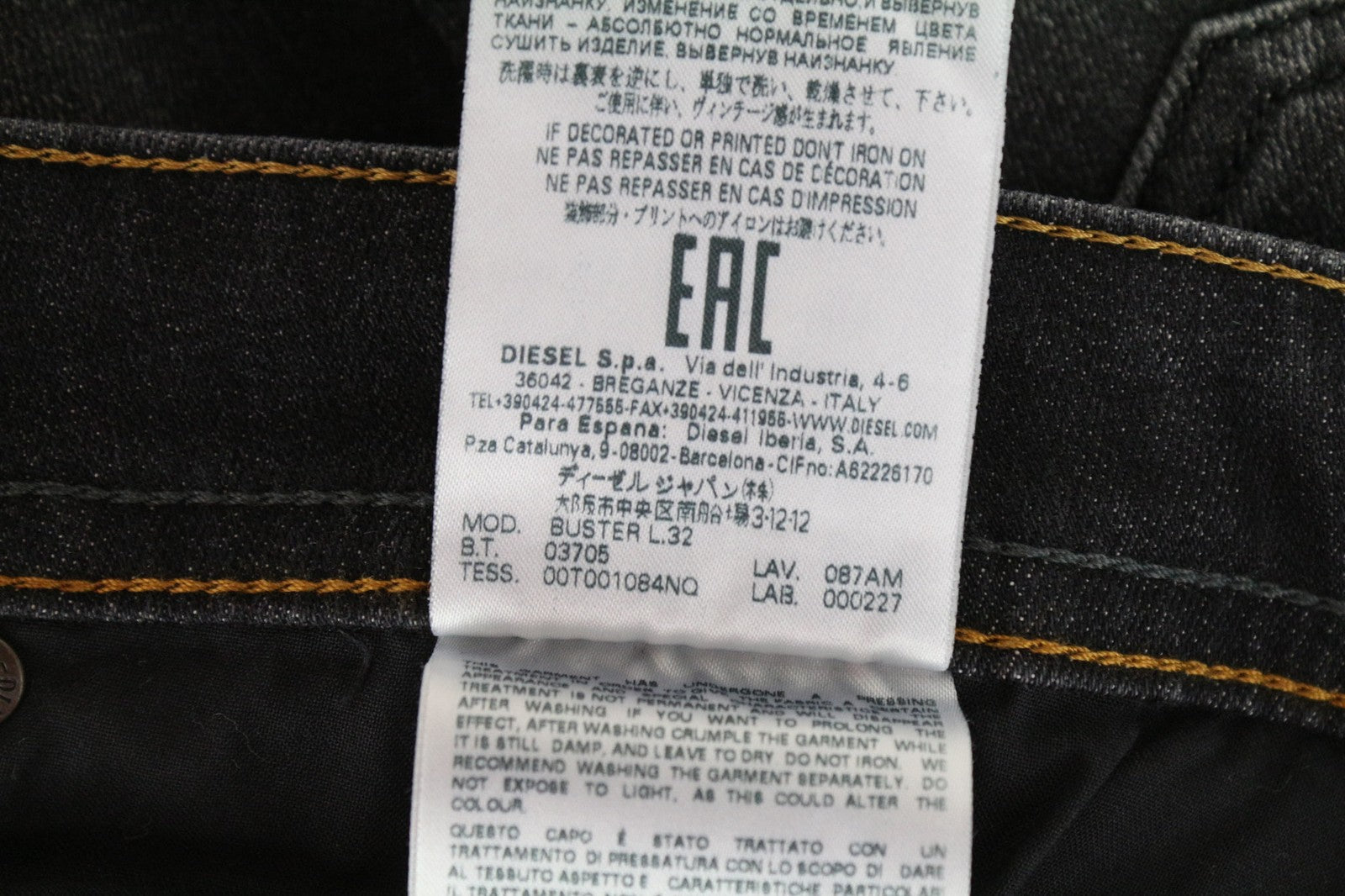 DIESEL Buster 087AM Men's Jeans W28/L32 Slim Tapered Dark Grey Stretch Denim