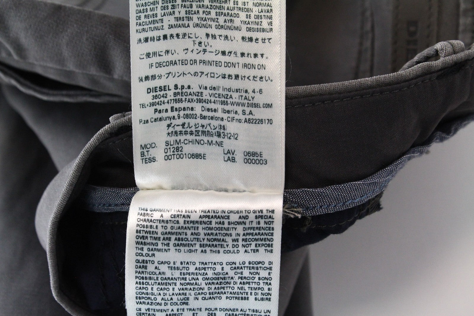 DIESEL Slim-Chino-M-NE 0685E vyriškos kelnės W28 pilkos sportinės Jogg Slim Stretch 