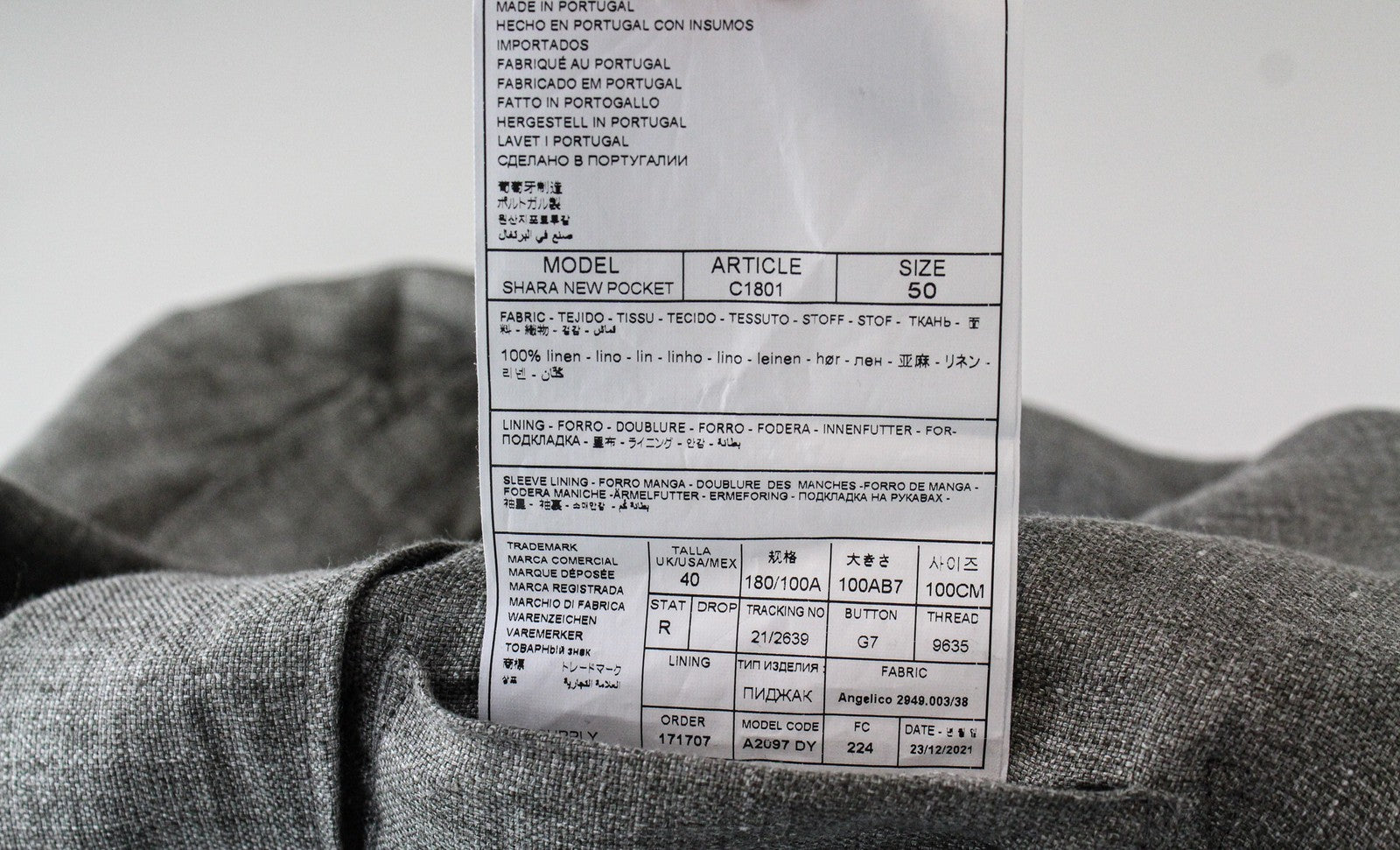 „SUITSUPPLY Shara“ vyriška striukė su nauja kišene, UK40R, safario žalia, plona lininio audinio mišinio medžiaga 