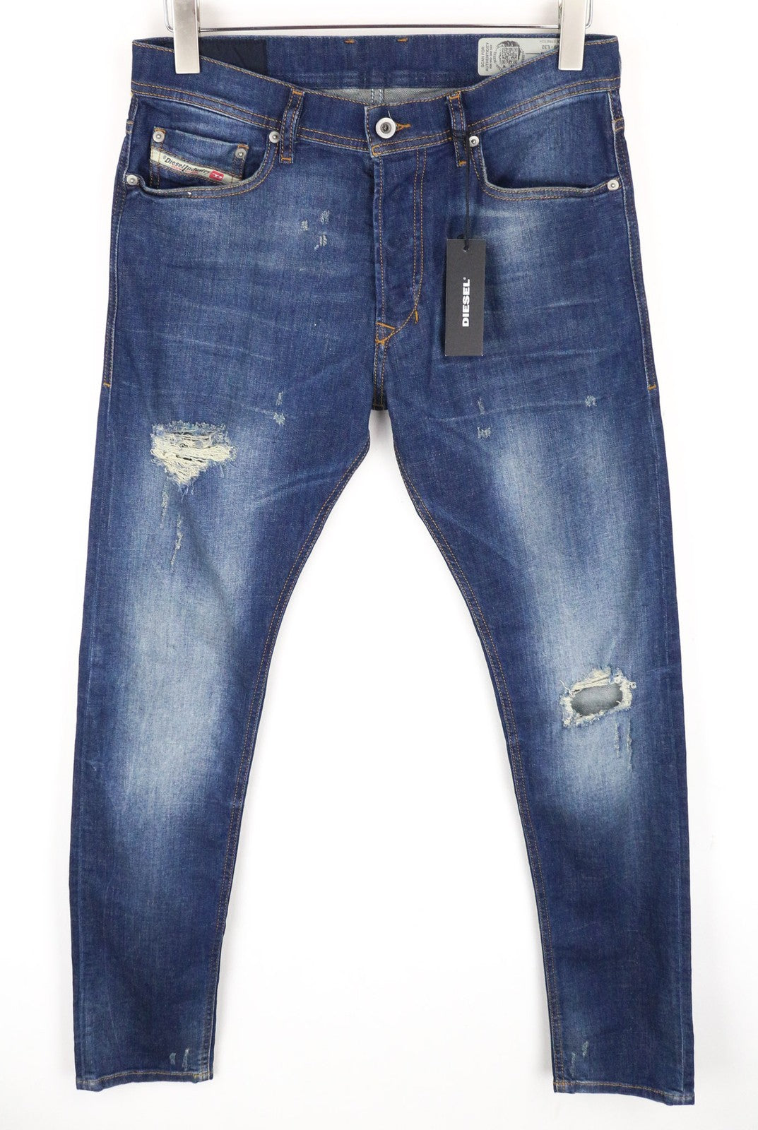 DIESEL Tepphar 084TX vyriški džinsai W29/L32 Slim Carrot Fit plėšytos mėlynos tamprios medžiagos 