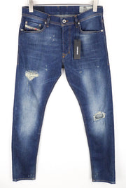 DIESEL Tepphar 084TX vyriški džinsai W29/L32 Slim Carrot Fit plėšytos mėlynos tamprios medžiagos 