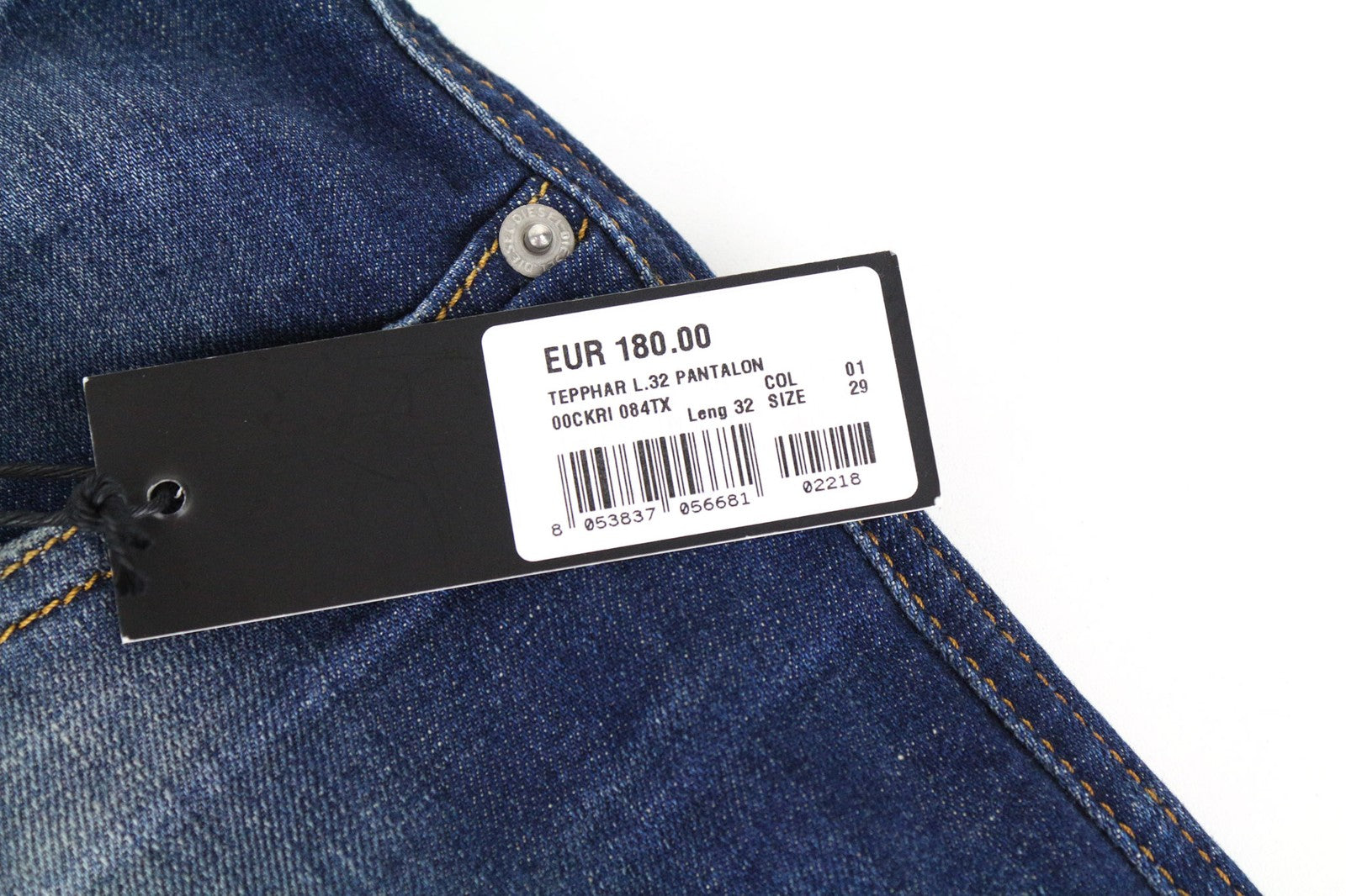 DIESEL Tepphar 084TX vyriški džinsai W29/L32 Slim Carrot Fit plėšytos mėlynos tamprios medžiagos 