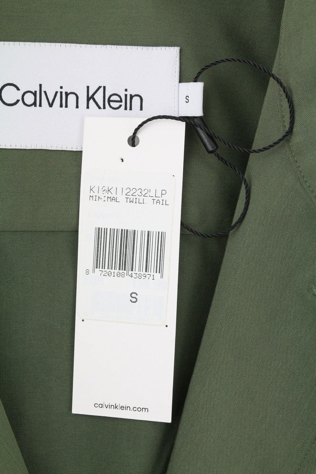 CALVIN KLEIN Minimalist Twill vyriški marškinėliai S dydžio, žali, plataus kaklo, su užtiestomis kišenėmis, marškinėliai ant palaidinės. 