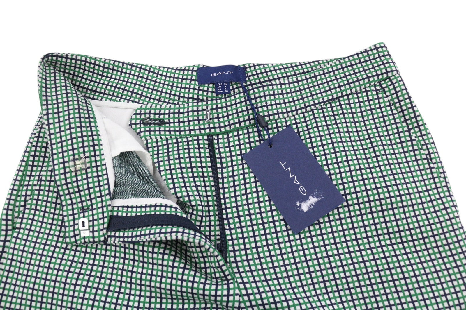 GANT Preppy Check Cigarette moteriškos kelnės EU36 žalios, priglundančios, trumpintos klešnės