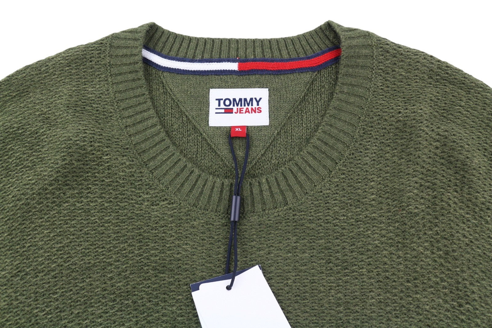TOMMY HILFIGER Req Structured vyriškas megztinis XL dydžio žalias vaflinis megztinis apvalia kaklo iškirpte 