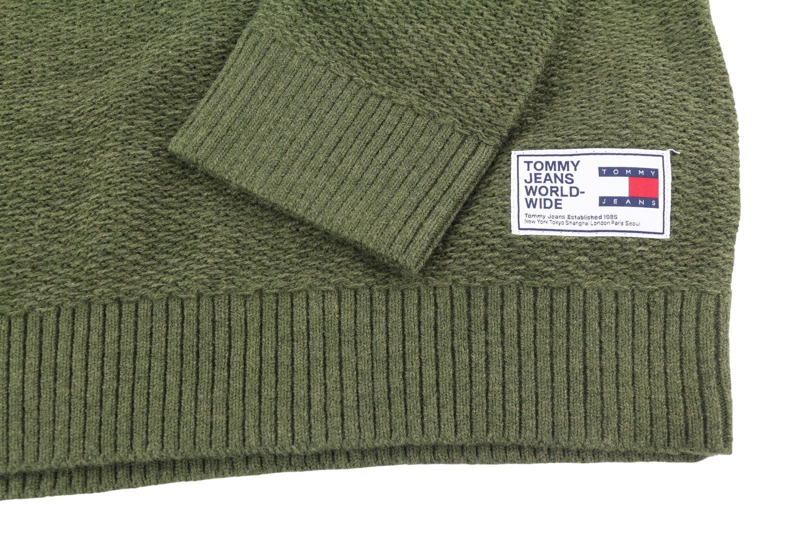 TOMMY HILFIGER Req Structured vyriškas megztinis XL dydžio žalias vaflinis megztinis apvalia kaklo iškirpte 