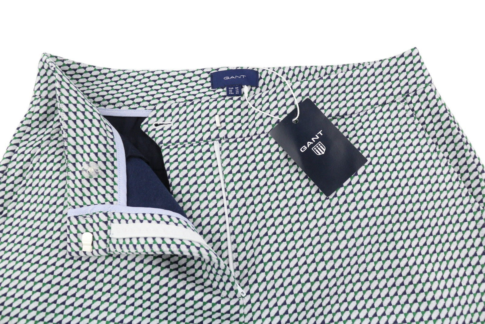 GANT Geo Jersey Cigarette moteriškos kelnės EU40 šviesiai žalios raštuotos plonos kelnės 