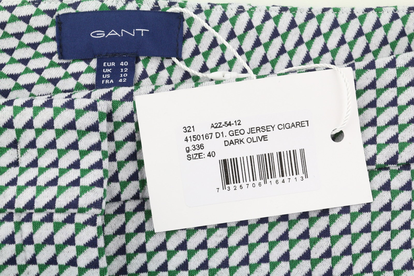 GANT Geo Jersey Cigarette moteriškos kelnės EU40 šviesiai žalios raštuotos plonos kelnės 