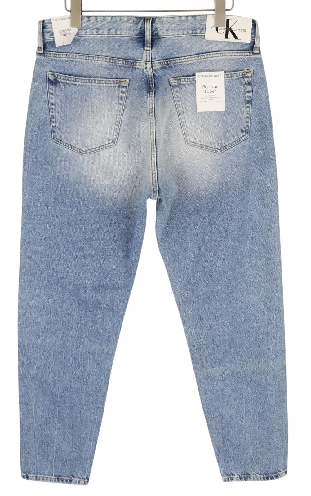 CALVIN KLEIN Regular Taper Men Jeans W33/L32 Blue Faded Ripped Distress Denim