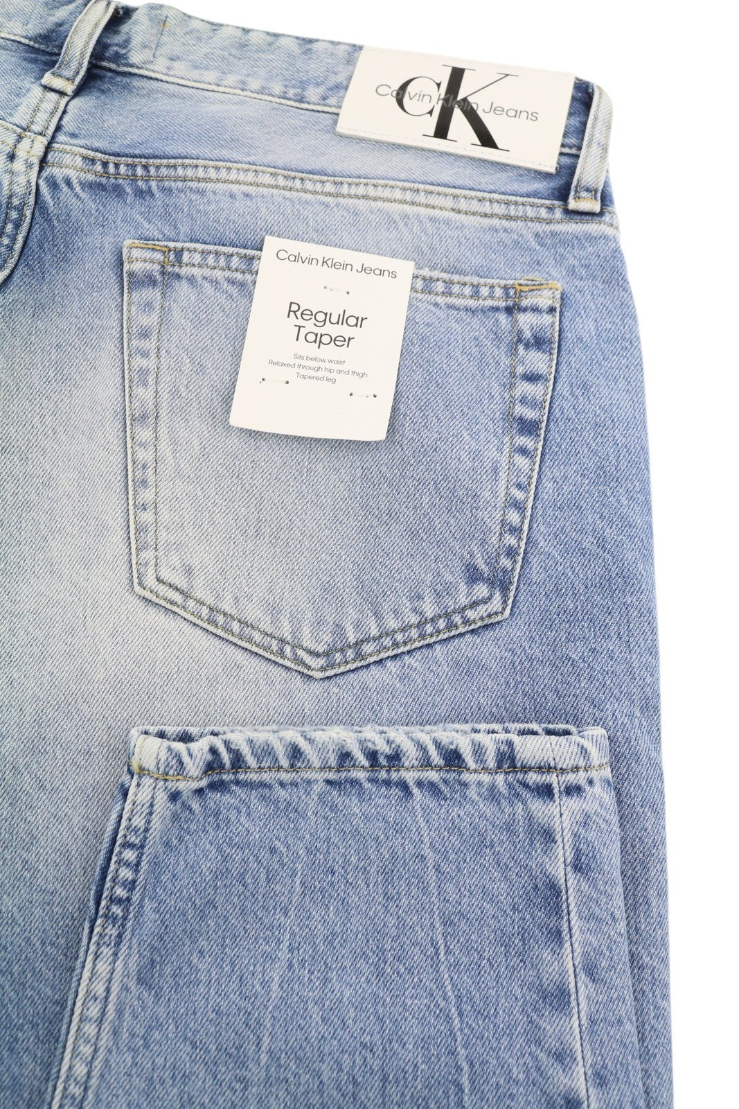 CALVIN KLEIN Regular Taper Men Jeans W33/L32 Blue Faded Ripped Distress Denim