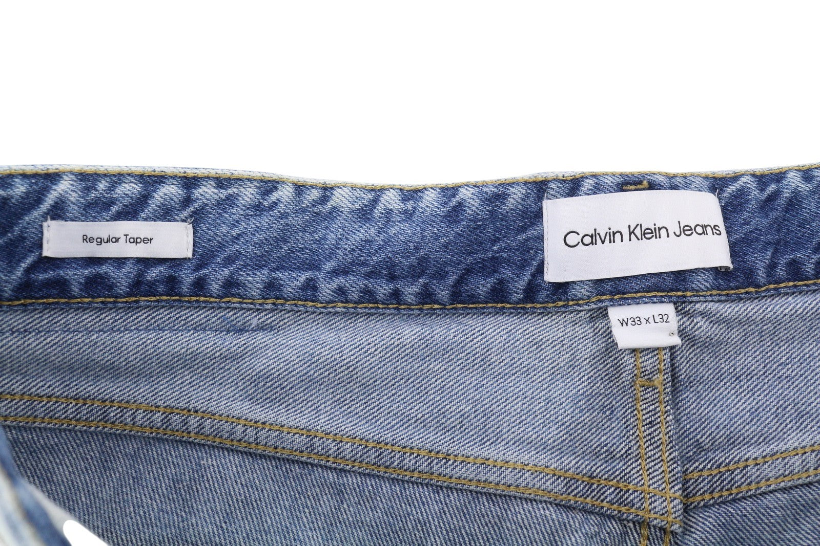 CALVIN KLEIN Regular Taper Men Jeans W33/L32 Blue Faded Ripped Distress Denim