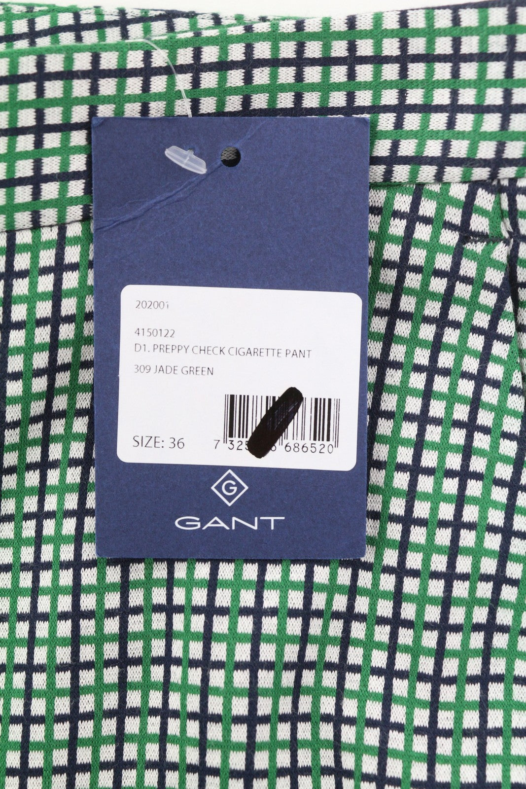 GANT Preppy Check Cigarette moteriškos kelnės EU36 žalios, prigludusios iki kulkšnių 