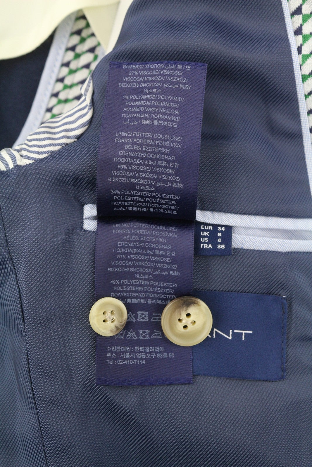 GANT Geo Jersey moteriškas švarkas EU34 raštuotas vienaeilis švarkas su įpjova atvarte su sagomis 