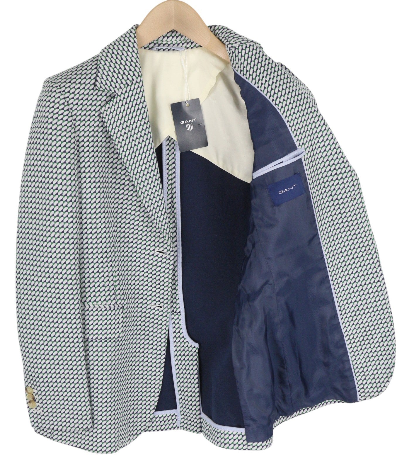 GANT Geo Jersey moteriškas švarkas EU34 raštuotas vienaeilis švarkas su įpjova atvarte su sagomis 