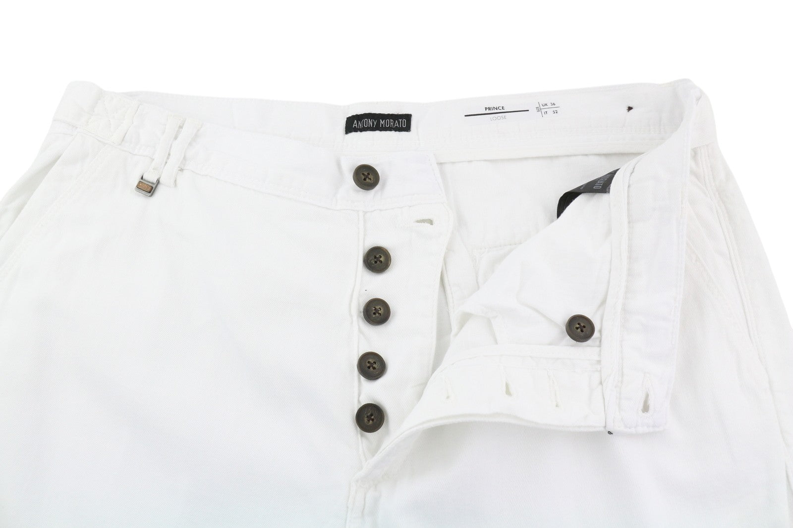 ANTONY MORATO Prince vyriškos kelnės, W36, baltos, lininio mišinio, laisvo kirpimo, su sagomis 
