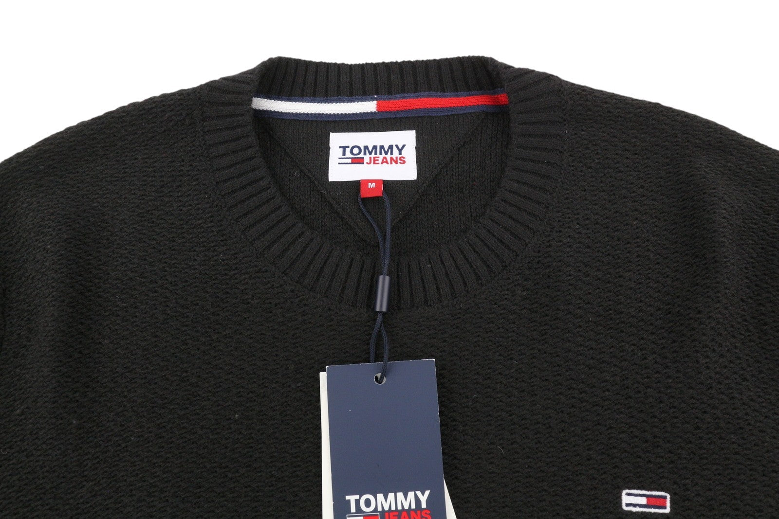 TOMMY HILFIGER Req Structured vyriškas megztinis M, juodas, vaflinis, megztinis su apvalia kaklo iškirpte 