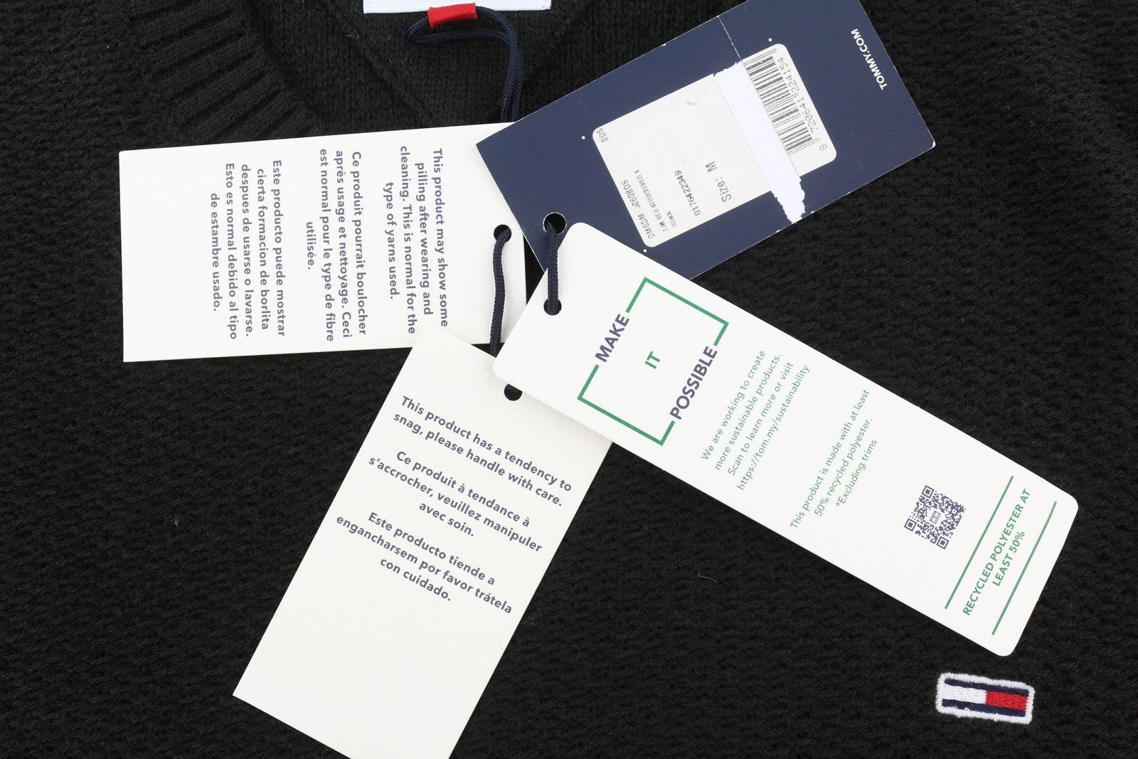 TOMMY HILFIGER Req Structured vyriškas megztinis M, juodas, vaflinis, megztinis su apvalia kaklo iškirpte 