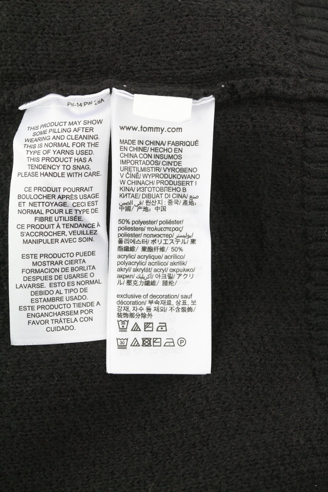 TOMMY HILFIGER Req Structured vyriškas megztinis M, juodas, vaflinis, megztinis su apvalia kaklo iškirpte 