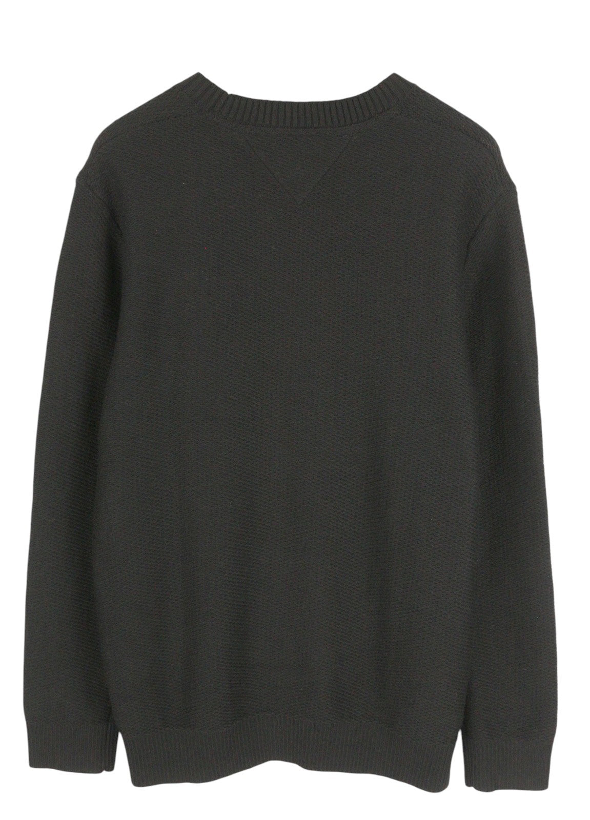 TOMMY HILFIGER Req Structured vyriškas megztinis XL dydžio, juodas, vafliniu raštu megztinis su apvalia kaklo iškirpte 