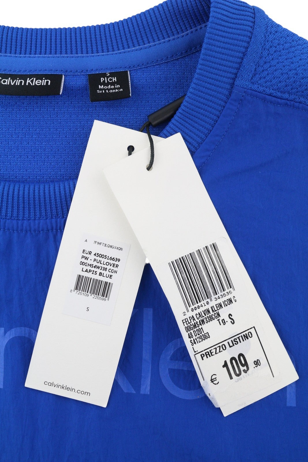 CALVIN KLEIN vyriškas džemperis S mėlyna sportinė apvali kaklo iškirpte priekyje su logotipu, rekomenduojama kaina – 109 € 