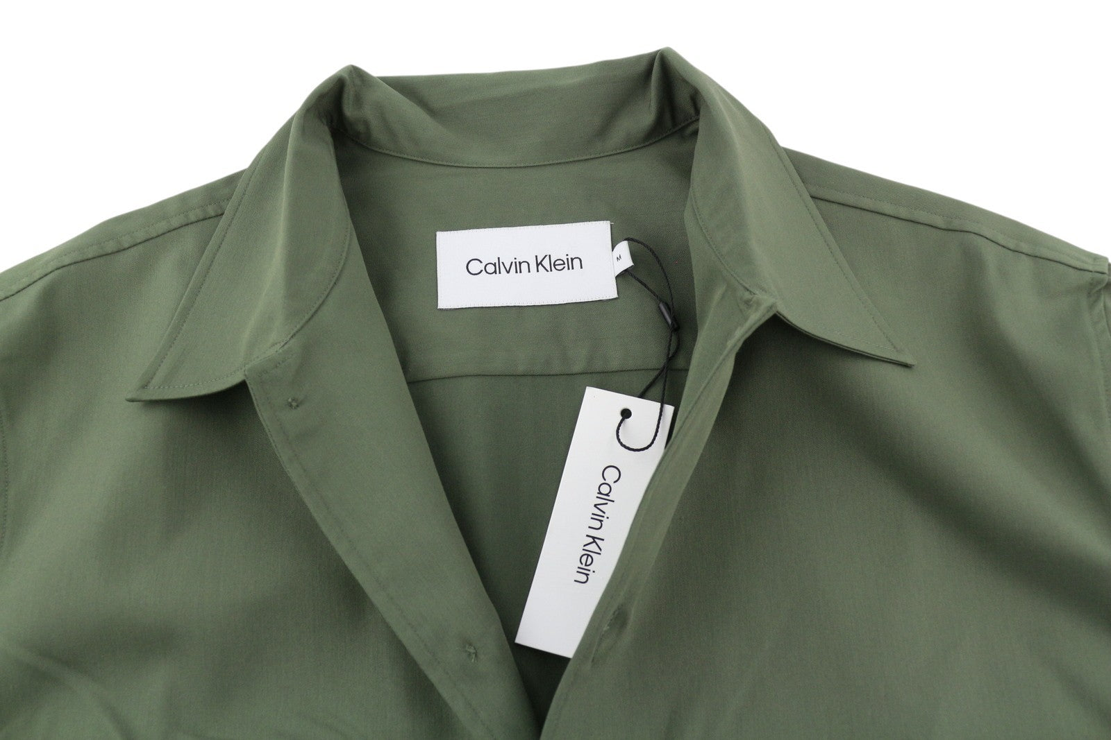 CALVIN KLEIN Minimalist Twill vyriški marškinėliai M, žali, plataus kaklo, su užtiestomis kišenėmis, marškinėliai ant palaidinės 