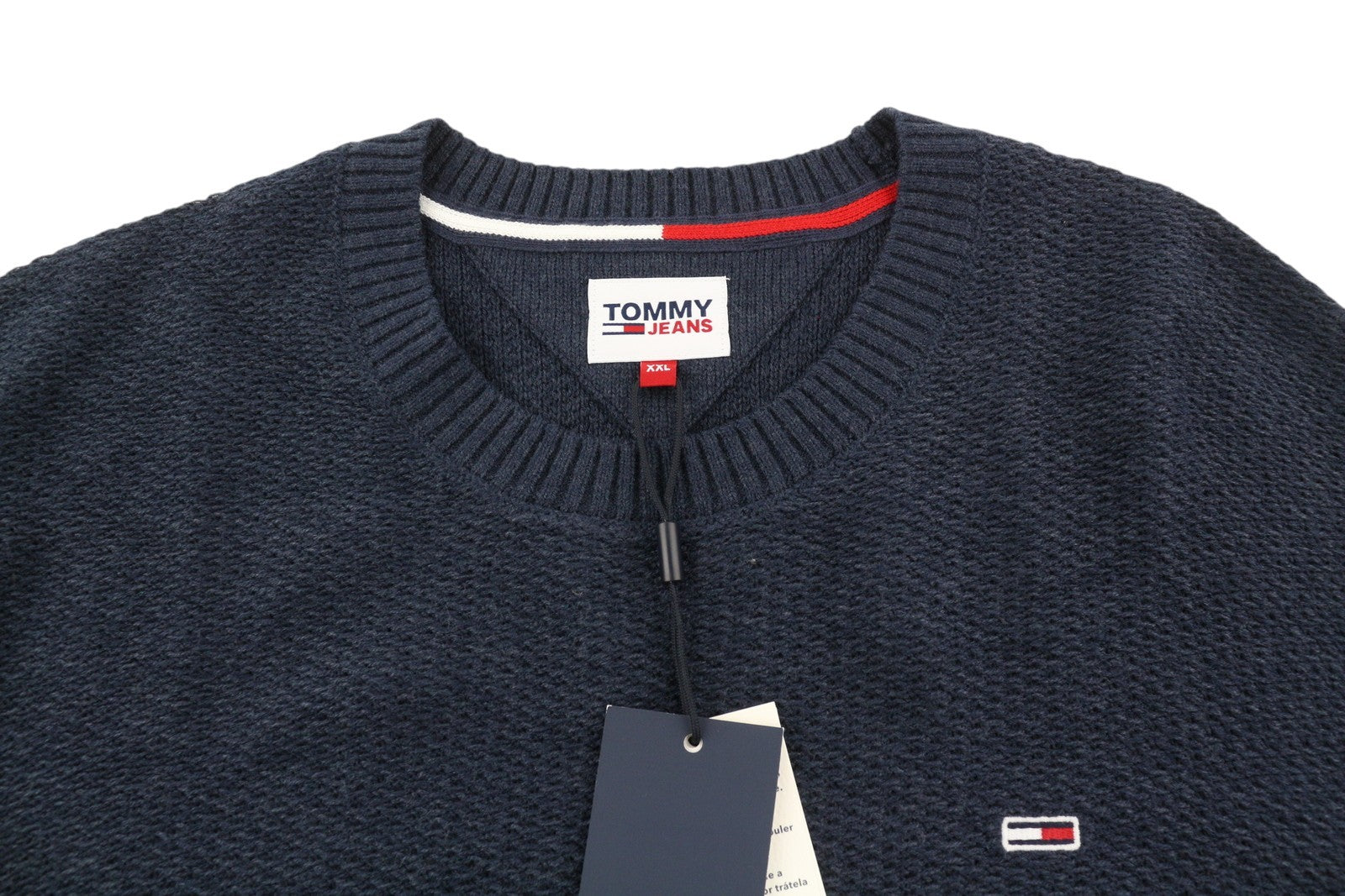 TOMMY HILFIGER Req Structured vyriškas megztinis 2XL mėlynas vaflinis megztinis apvalia kaklo iškirpte 