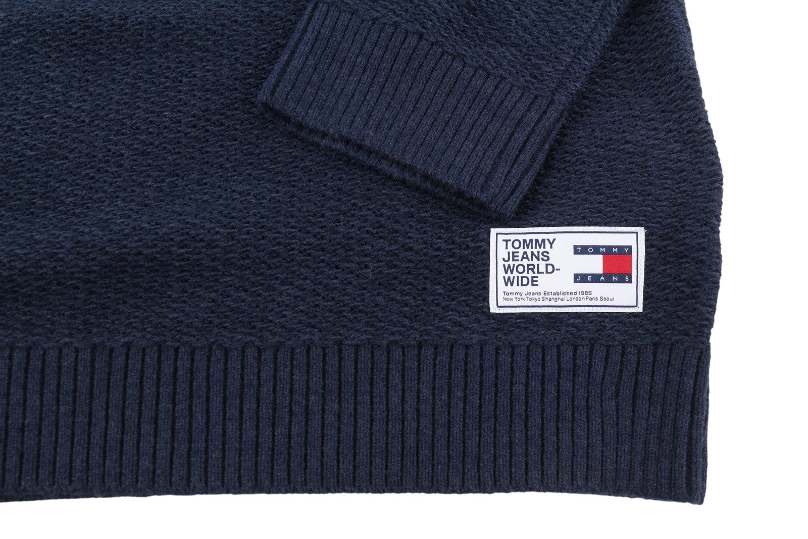 TOMMY HILFIGER Req Structured vyriškas megztinis 2XL mėlynas vaflinis megztinis apvalia kaklo iškirpte 