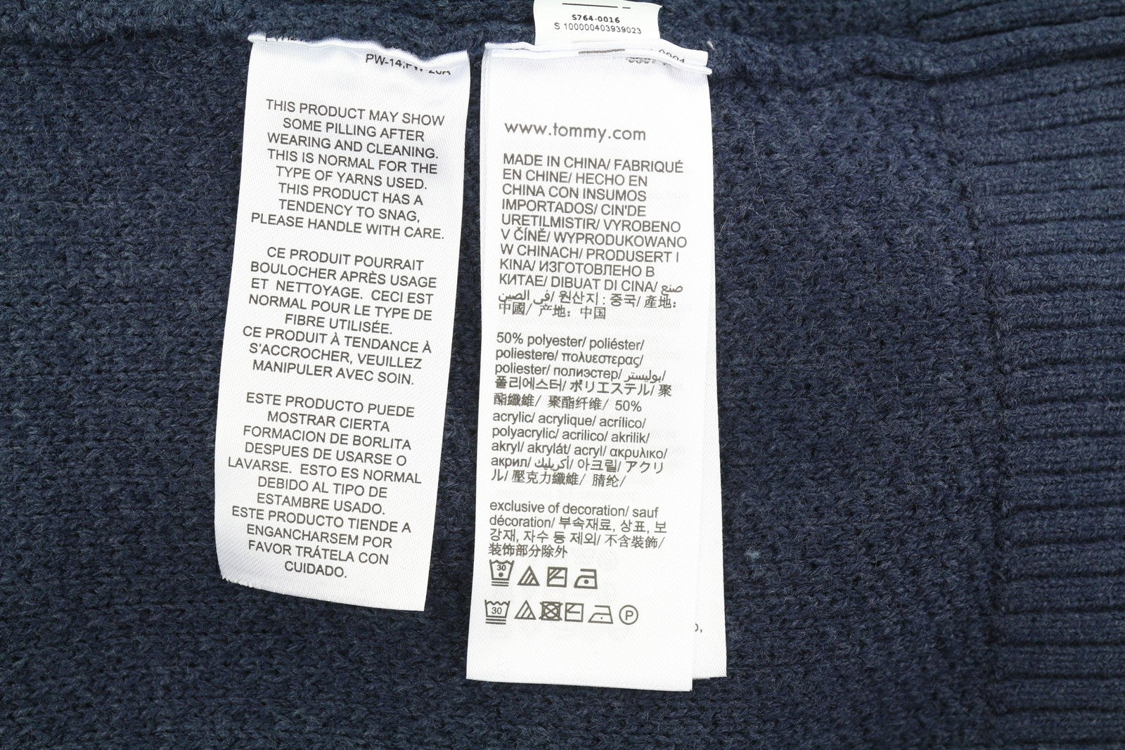TOMMY HILFIGER Req Structured vyriškas megztinis 2XL mėlynas vaflinis megztinis apvalia kaklo iškirpte 