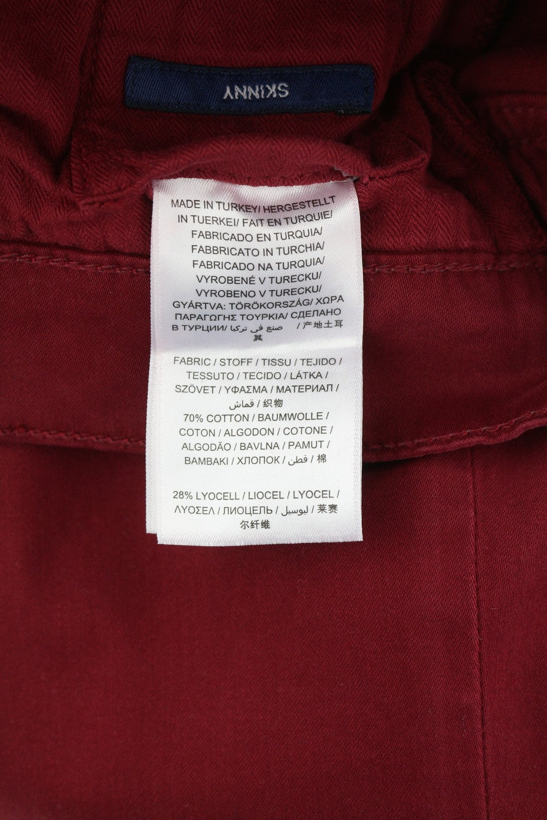 GANT aptemptos atlasinės moteriškos kelnės W26/L32 tamsiai raudonos su užtrauktukais ir kišenėmis, laisvalaikio logotipu 