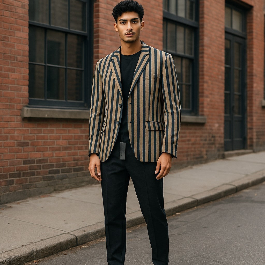 ANTONY MORATO vyriškas švarkas S, rudas, itin plonas, dryžuotas, vienaeilis. 