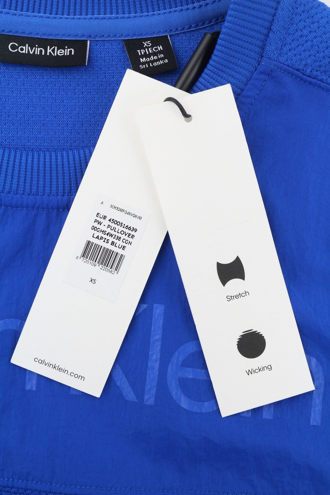 CALVIN KLEIN vyriškas džemperis XS dydžio, mėlynas, sportinis megztinis su apvalia apykakle ir logotipu, rekomenduojama kaina – 109 € 