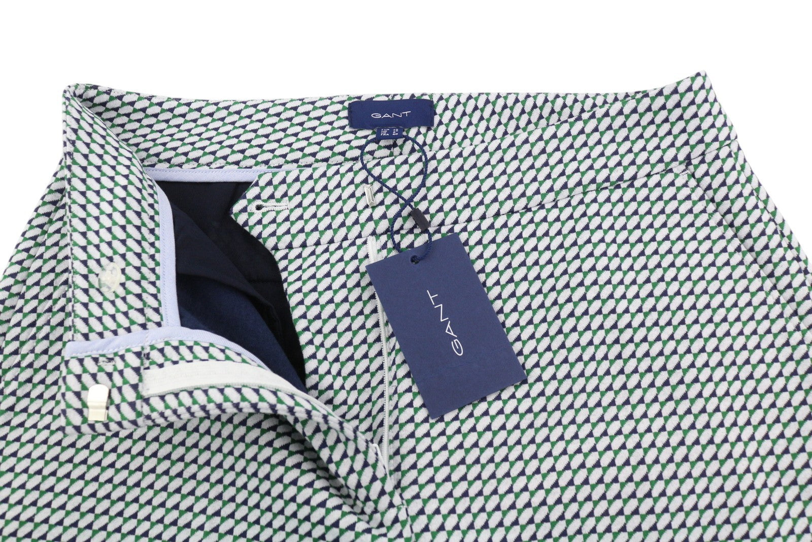 GANT Geo Jersey Cigarette moteriškos kelnės EU38 šviesiai žalios raštuotos plonos kelnės 