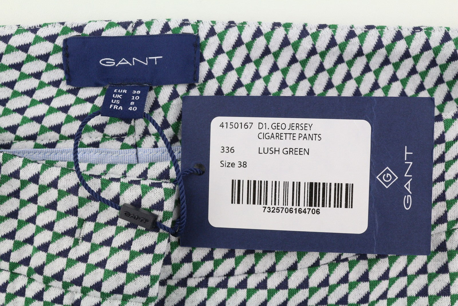 GANT Geo Jersey Cigarette moteriškos kelnės EU38 šviesiai žalios raštuotos plonos kelnės 