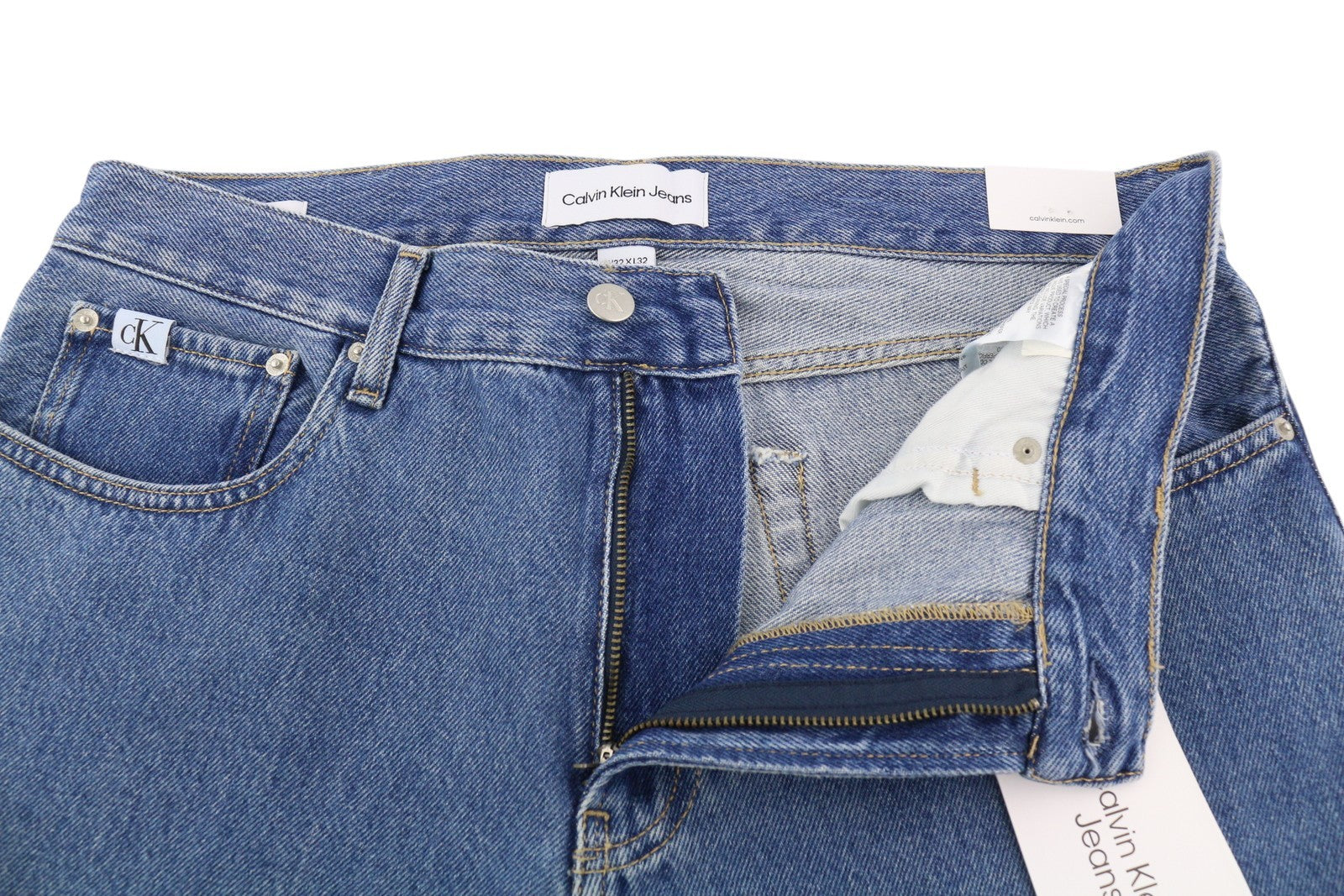 CALVIN KLEIN Authentic Straight Men Jeans W32/L32 Blue Zip Fly Casual Denim 