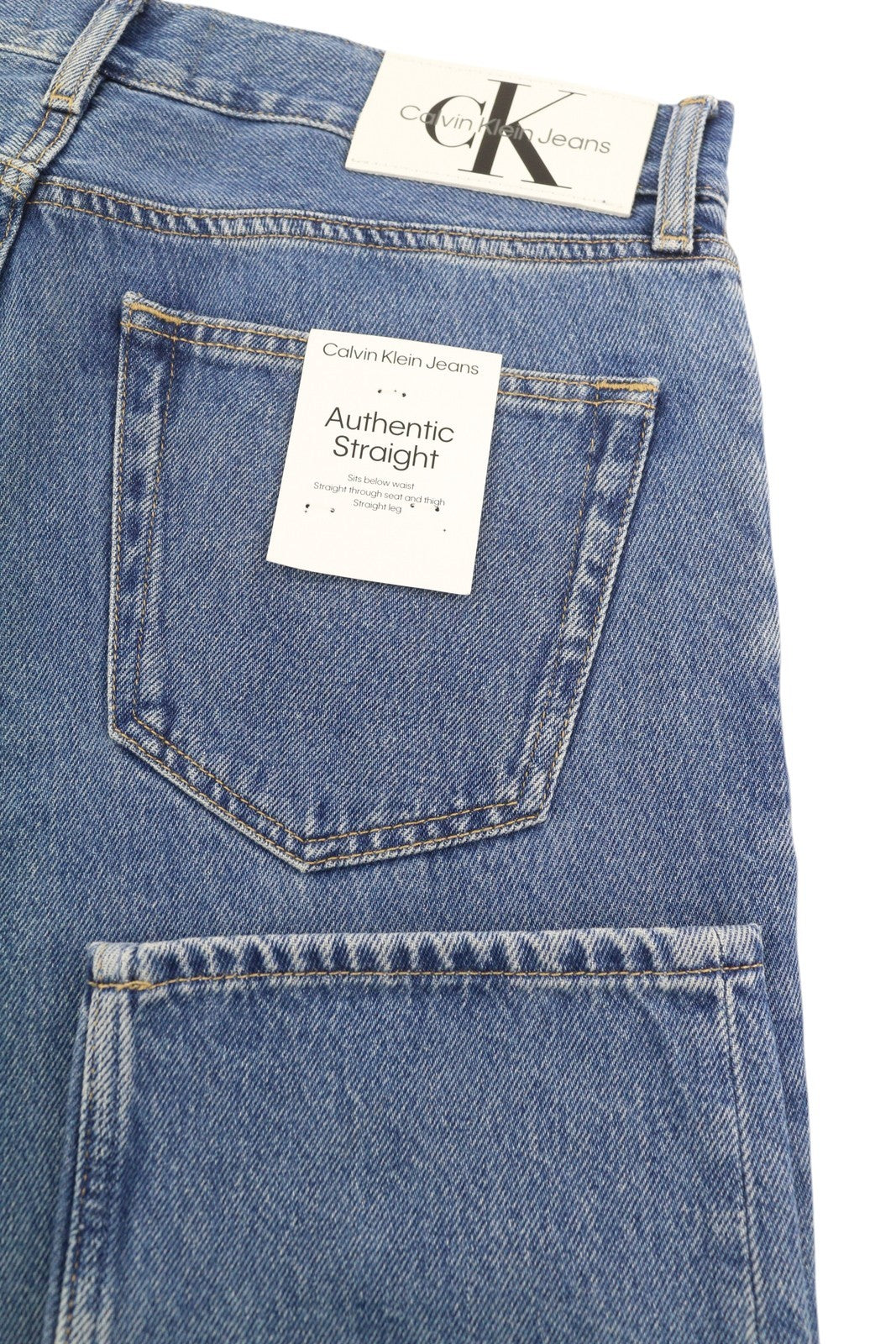 CALVIN KLEIN Authentic Straight Men Jeans W32/L32 Blue Zip Fly Casual Denim 