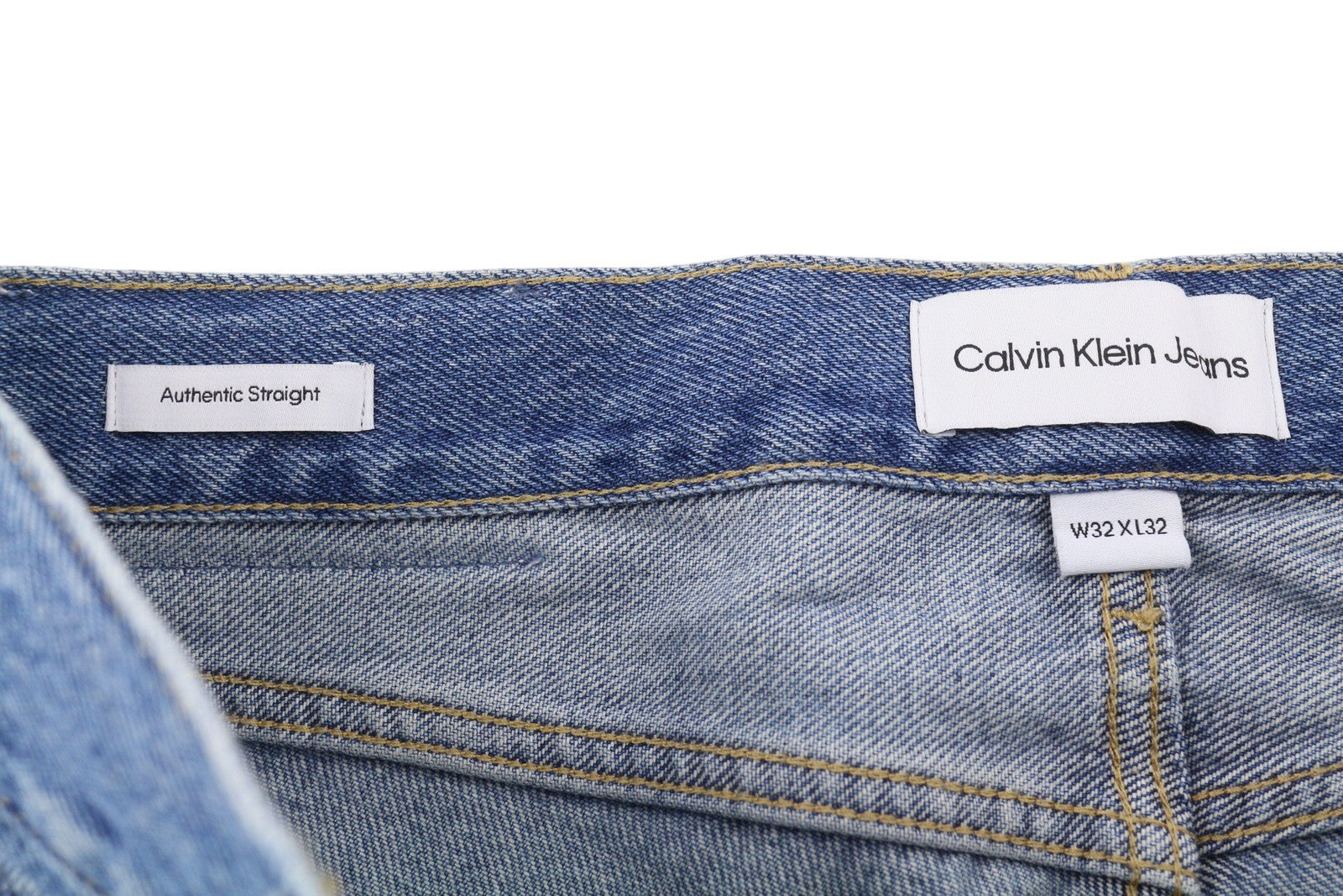 CALVIN KLEIN Authentic Straight Men Jeans W32/L32 Blue Zip Fly Casual Denim 